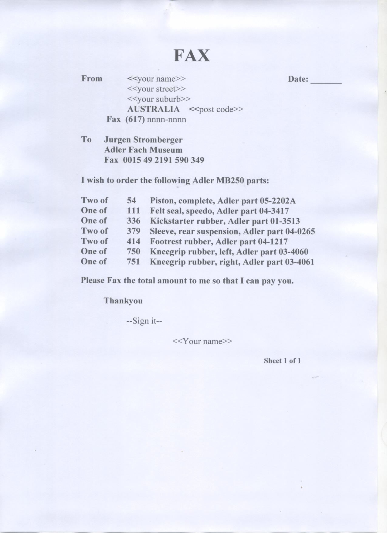 Adler Museum order example