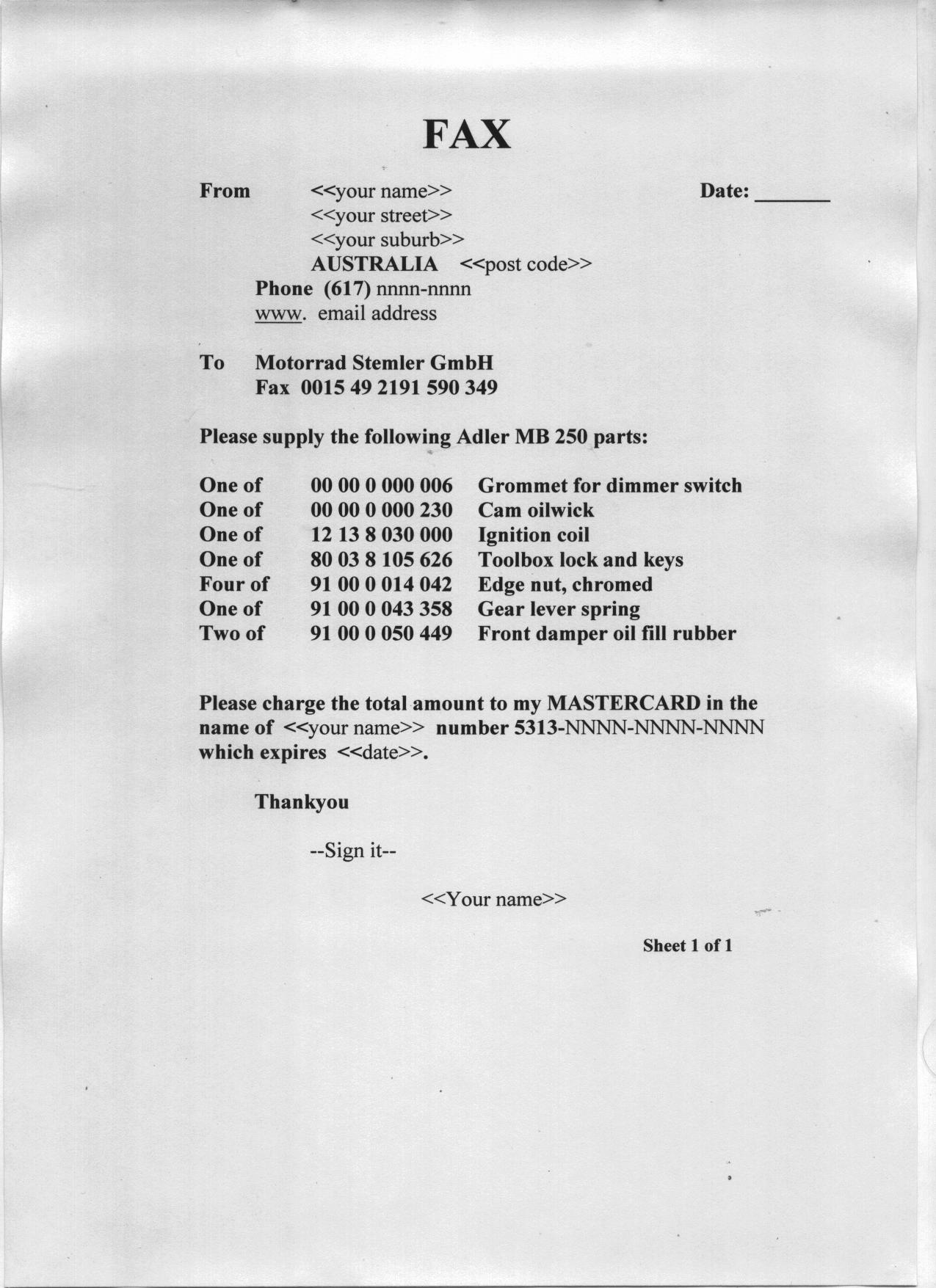 Stemler order example